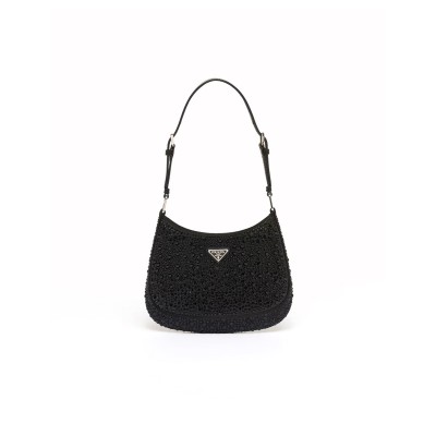 PRADA CLEO SATIN BAG WITH CRYSTALS 1BC169 (22*18.5*4.5cm) 